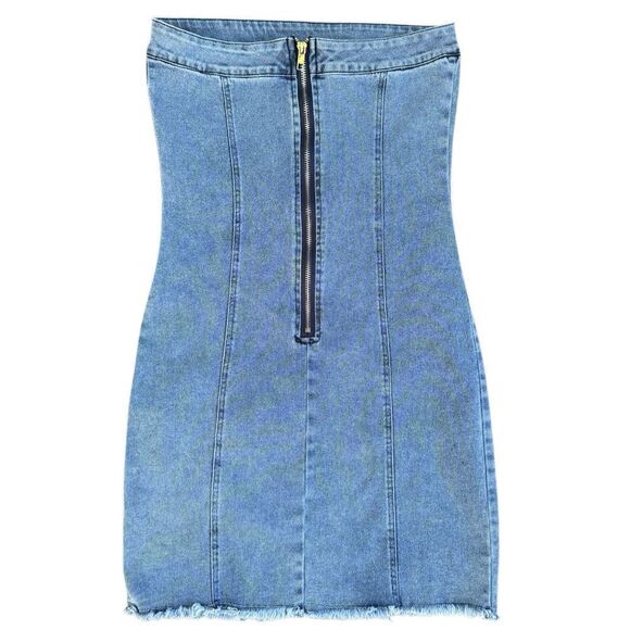 Women's Street Style Jean Stretchy Denim Tubetop Mini Dress Size XS - Picture 3 of 4